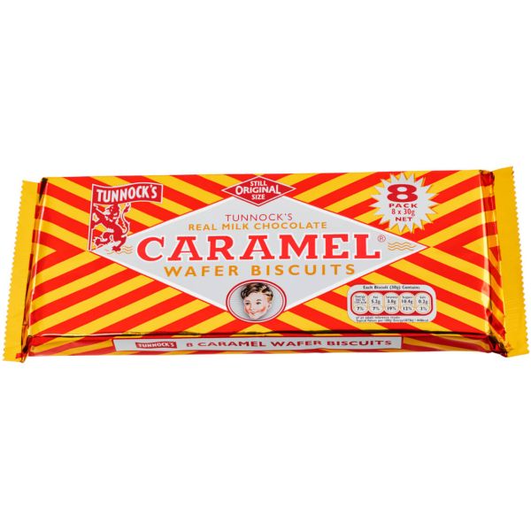 Tunnocks Real Milk Chocolate Caramel Wafer Biscuits, 8 x 30g